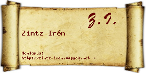 Zintz Irén névjegykártya